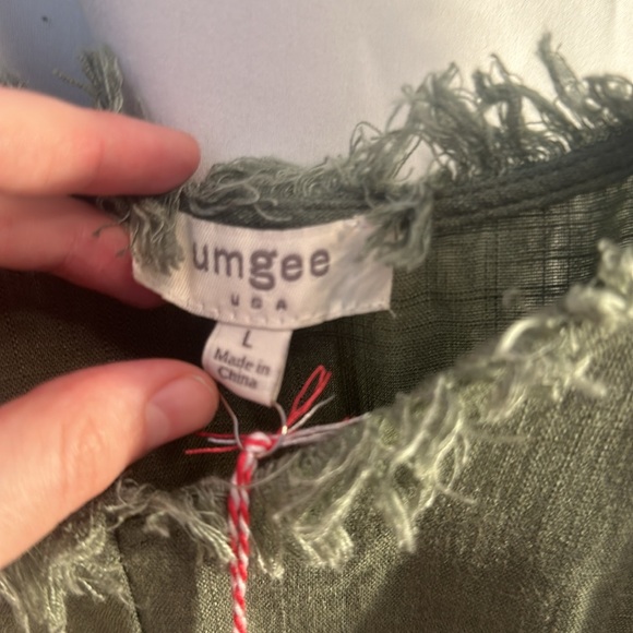 NWT Umgee tie front tank army green spaghetti strap size large summer crop top - Picture 2 of 13